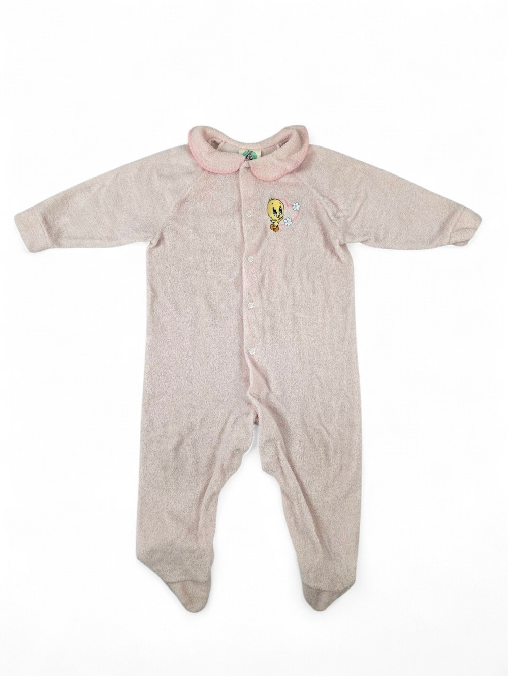 Baby Looney Tunes Tweety Pink Terry Cloth Snap Footed Sleeper 18M Vintage Y2K